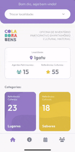 Animação do inventário da localidade e das categorias no COLABORABENS APP